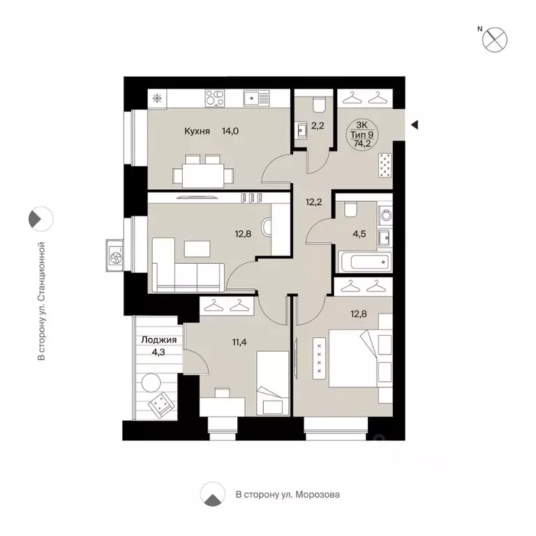 3-к кв. Коми, Сыктывкар Сысольское ш., 84 (74.2 м) - Фото 0