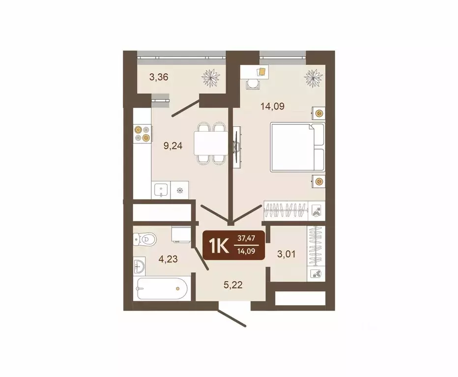 1-к кв. Кемеровская область, Новокузнецк Макеевская ул. (37.47 м) - Фото 0