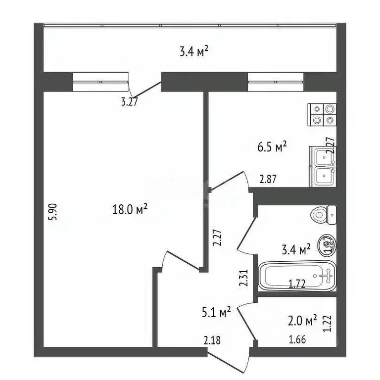 1-к кв. Татарстан, Альметьевск ул. Гафиатуллина, 51Б (35.0 м) - Фото 2