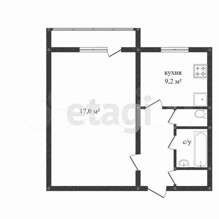 1-к. квартира, 35,3 м, 2/5 эт. - Фото 0