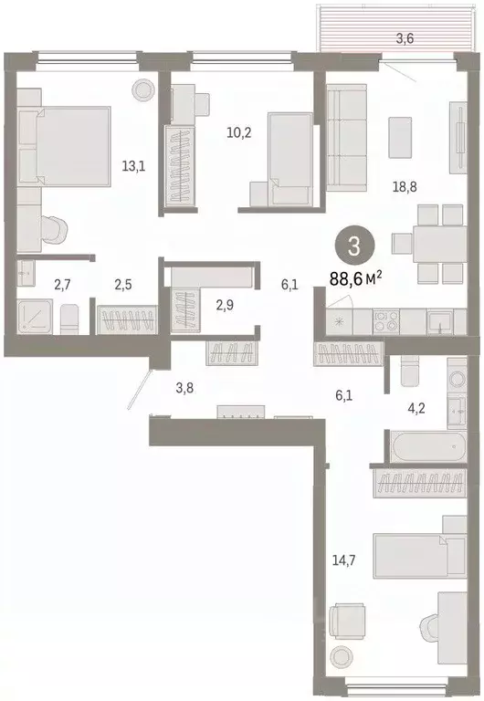 3-к кв. Омская область, Омск  (88.6 м) - Фото 2