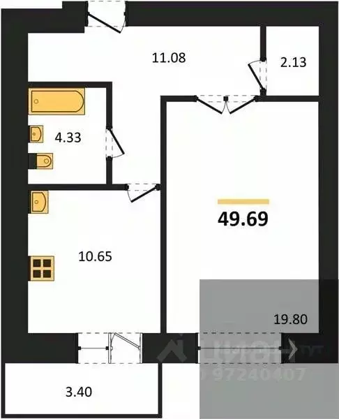 1-к кв. Воронежская область, Воронеж пер. Здоровья, 90Г/1к2 (49.69 м) - Фото 0