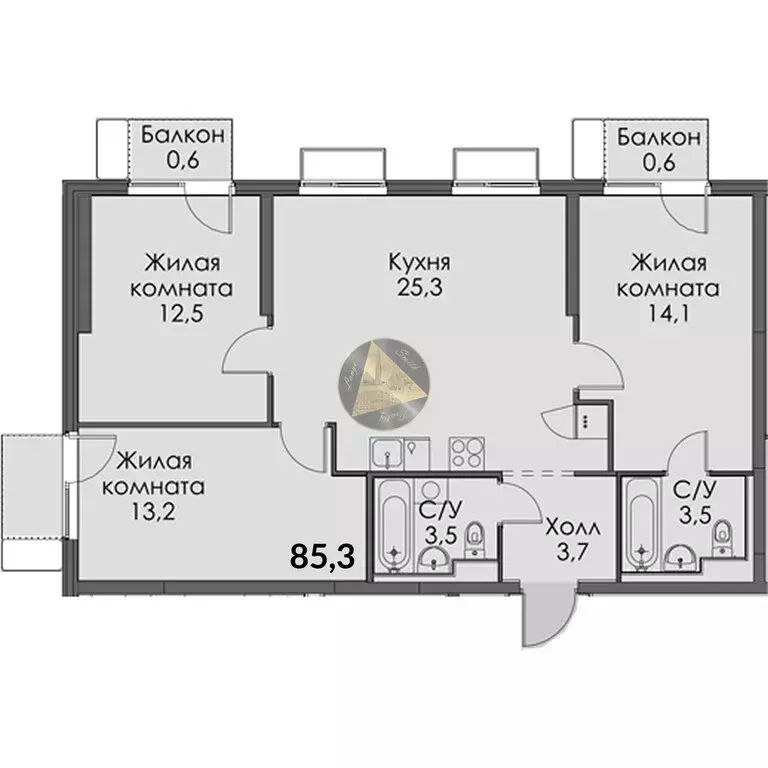 3-комнатная квартира: Санкт-Петербург, Лиговский проспект, 244 (85.3 ... - Фото 1