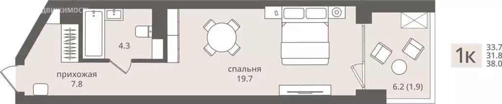 Квартира-студия: Калининградская область, Пионерский (33.7 м) - Фото 1