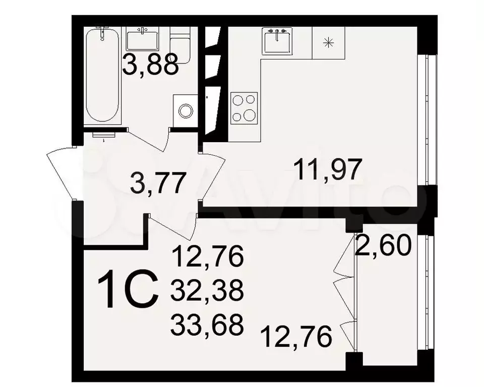 1-к. квартира, 33,7 м, 13/18 эт. - Фото 1