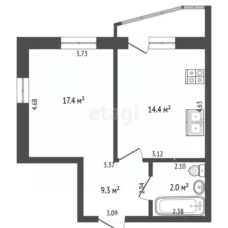 1-к кв. Челябинская область, Челябинск ул. Академика Королева, 14 ... - Фото 2