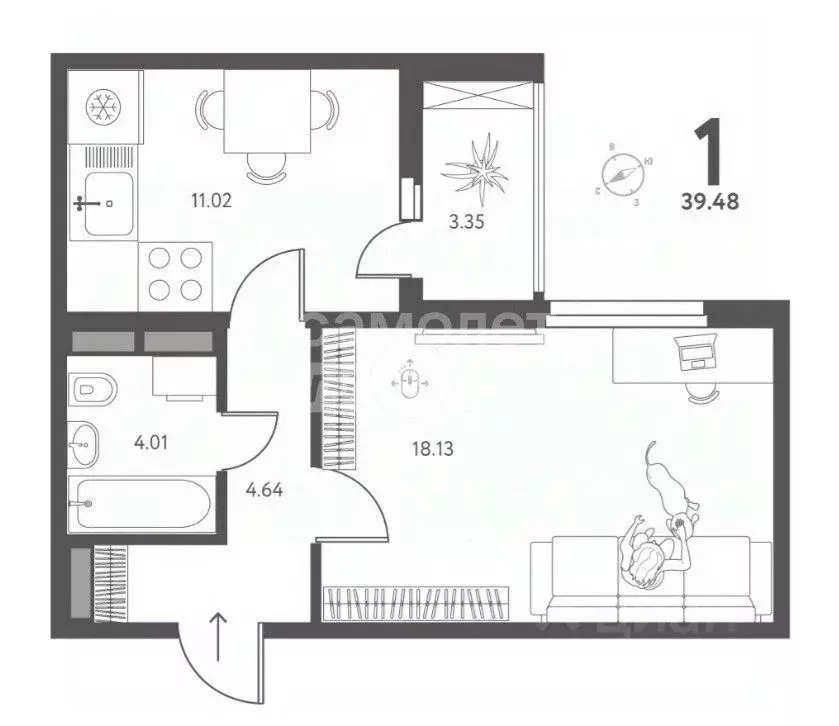 1-к кв. Липецкая область, Липецк ул. Перова, 1 (39.5 м) - Фото 2
