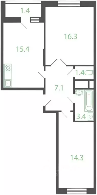 2-к кв. Московская область, Котельники Новые Котельники мкр, 4 (57.0 ... - Фото 2