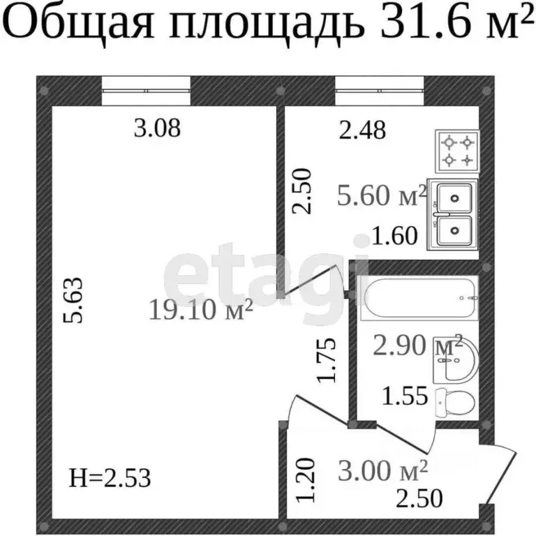 1-к кв. Костромская область, Кострома Проселочная ул., 22 (31.2 м) - Фото 1