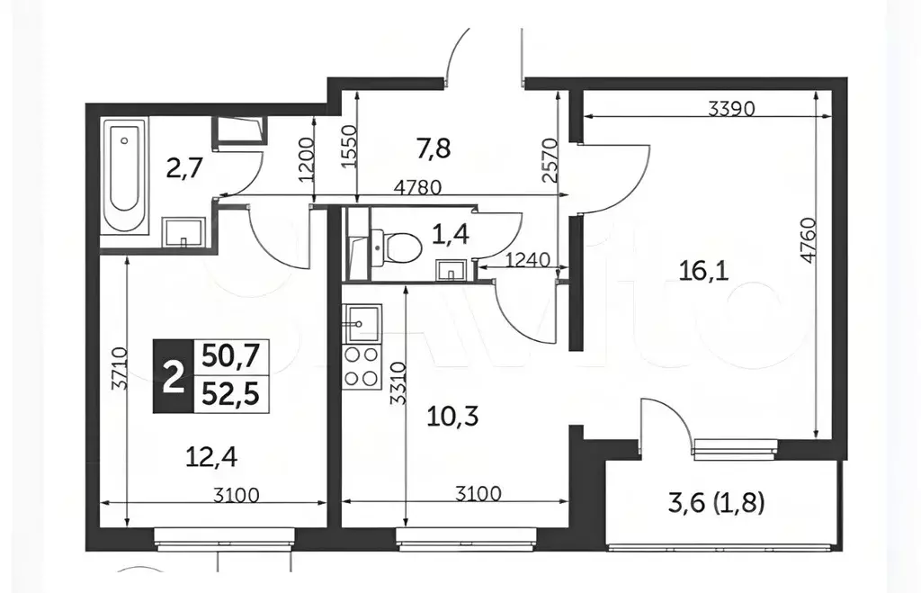 2-к кв. Московская область, Люберцы ул. Рождественская, 4 (50.0 м) - Фото 0