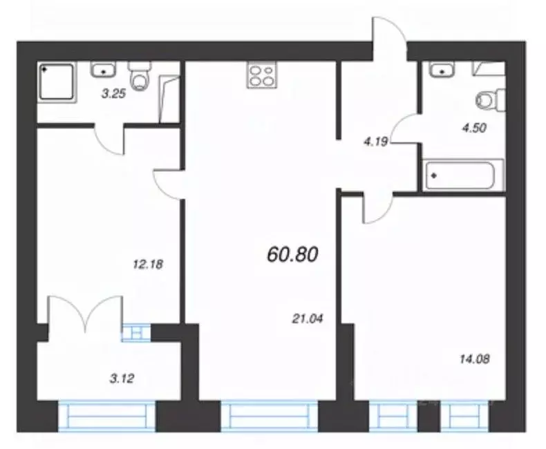 2-к кв. Санкт-Петербург ул. Академика Константинова, 1к1 (61.4 м) - Фото 0