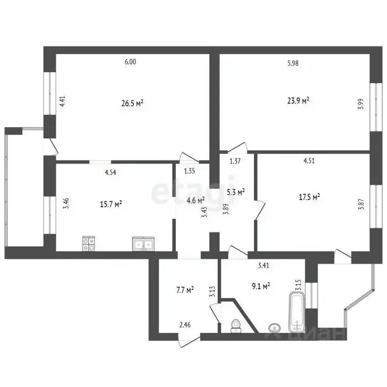 3-к кв. Тюменская область, Тюмень ул. Николая Федорова, 6к1 (111.6 м) - Фото 2