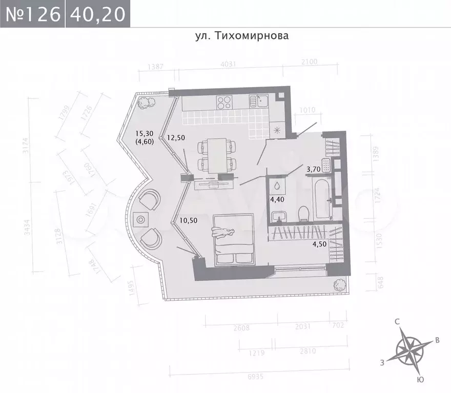 1-к. квартира, 40,2 м, 4/5 эт. - Фото 0