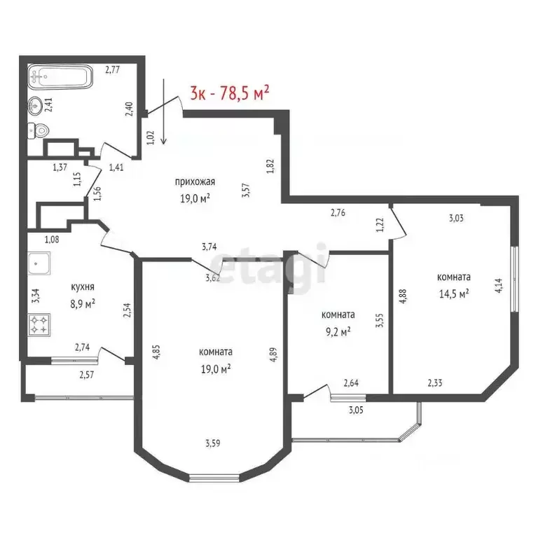3-к кв. Свердловская область, Верхняя Пышма ул. Свердлова, 1В (78.5 м) - Фото 2