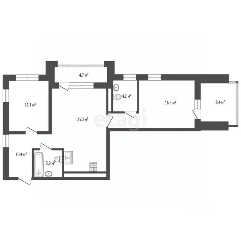 2-к кв. Тюменская область, Тюмень ул. Разведчика Кузнецова, 16 (69.0 ... - Фото 2