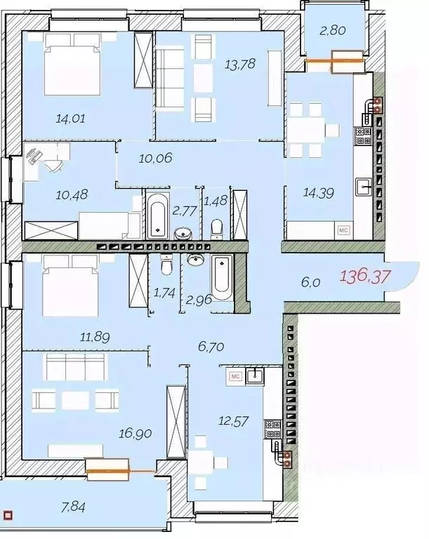 4-к кв. Ярославская область, Ярославль ул. Шевелюха, 128 (136.37 м) - Фото 0