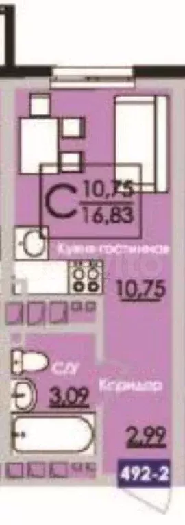 1-к. квартира, 17,2 м, 13/25 эт. - Фото 0