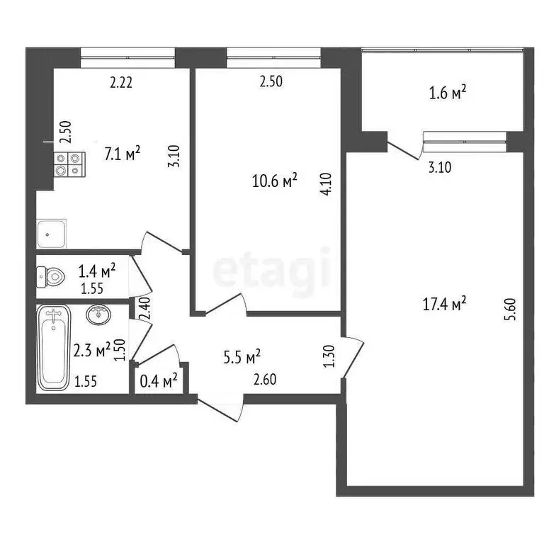 2-комнатная квартира: Самара, улица Осипенко, 2 (44.3 м) - Фото 1