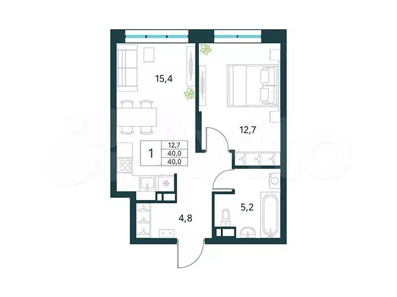 1-к. квартира, 40 м, 4/18 эт. - Фото 0