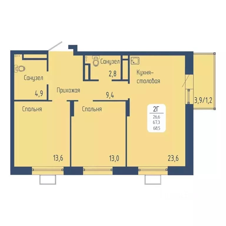 2-к кв. Красноярский край, Красноярск Свободный просп. (68.5 м) - Фото 1