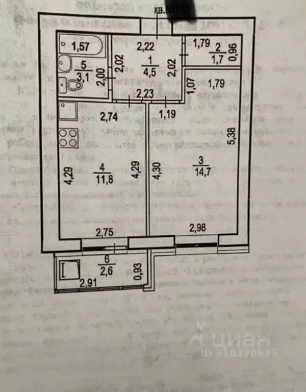 1-к кв. Башкортостан, Уфа ул. Блюхера, 1/3 (35.8 м) - Фото 0