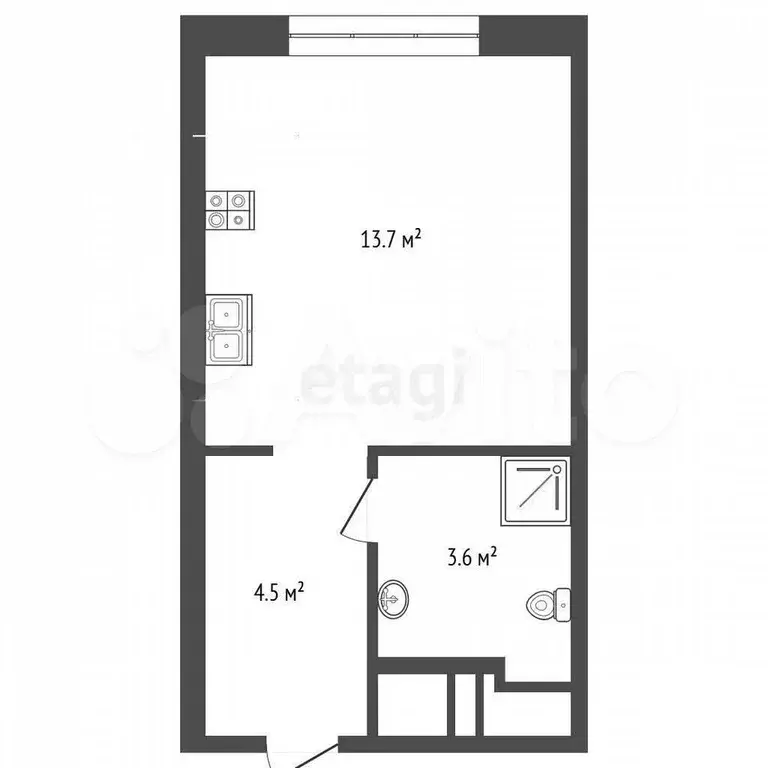 Доля в квартира-студии, 21,8 м, 14/25 эт. - Фото 0