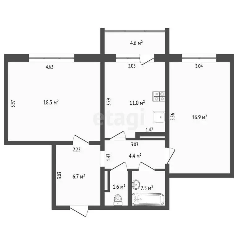2-комнатная квартира: Тюмень, микрорайон Мыс, Судоремонтная улица, 24 ... - Фото 1