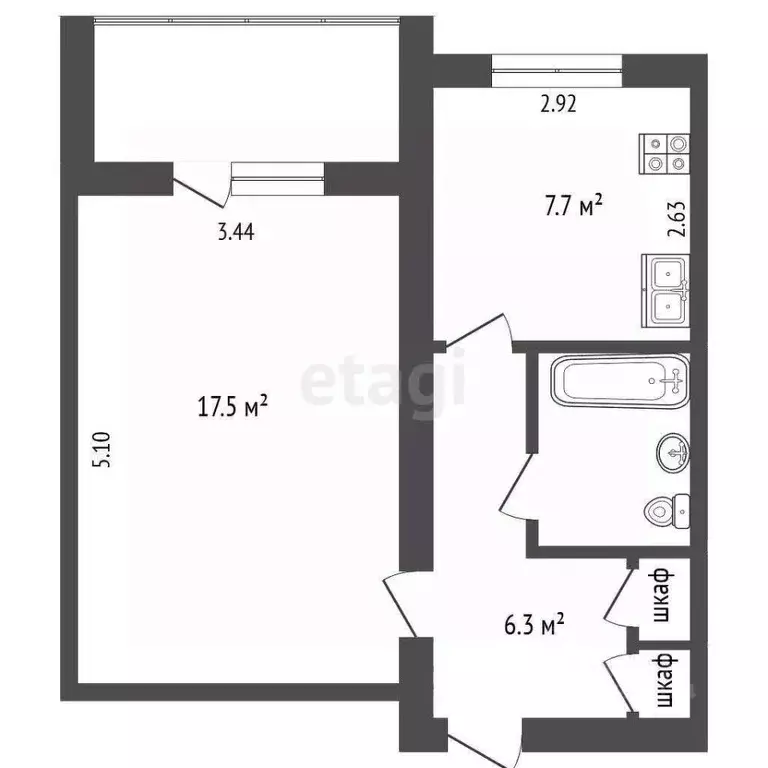 1-к кв. Вологодская область, Череповец Архангельская ул., 17 (35.6 м) - Фото 1