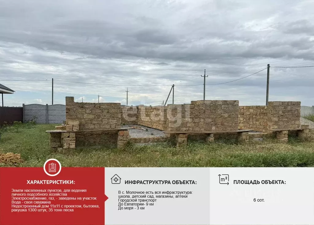Участок в Крым, Сакский район, с. Молочное ул. Дружбы (6.0 сот.) - Фото 1