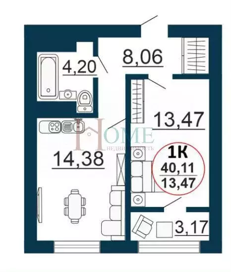 1-комнатная квартира: Новосибирск, улица Забалуева, 3/1 (43.3 м) - Фото 0