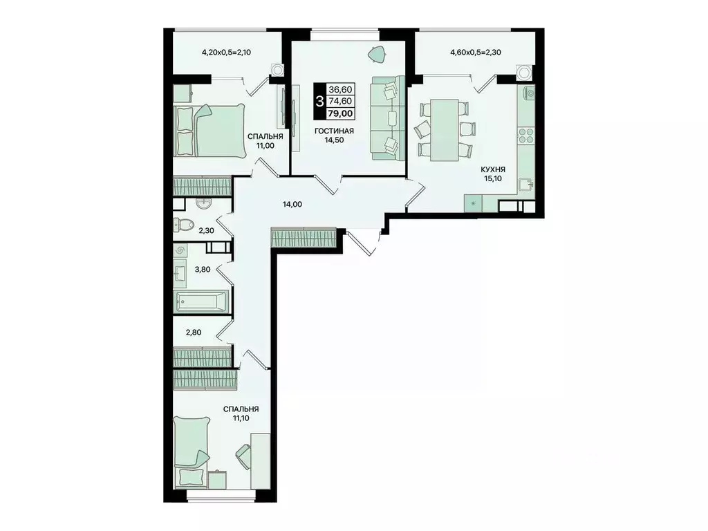 3-к кв. Ростовская область, Ростов-на-Дону Движение61 жилой комплекс ... - Фото 2