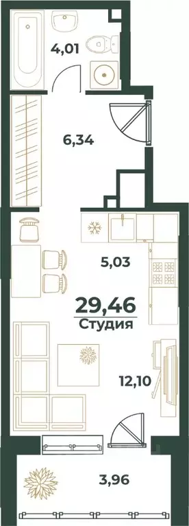 Студия Башкортостан, Уфа ул. Ивана Спатара, 14 (29.46 м) - Фото 1