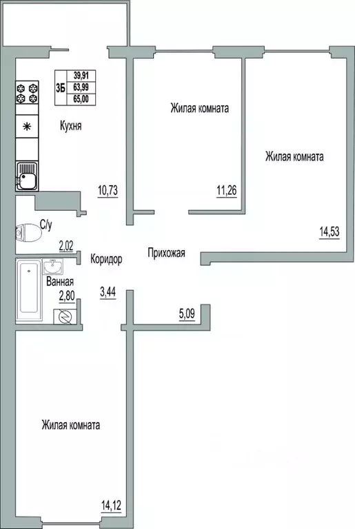 3-к кв. Псковская область, Псков Линейная ул., 85 (65.0 м) - Фото 0