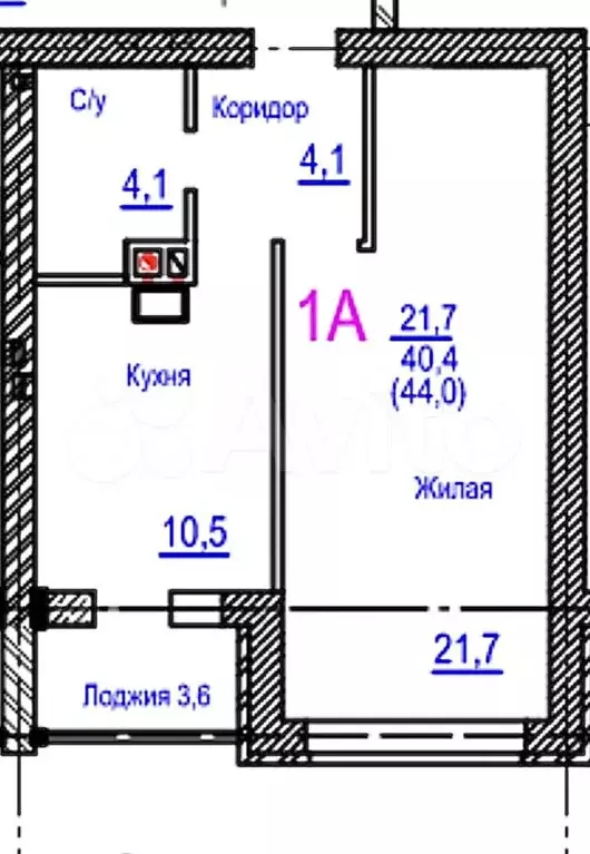 1-к. квартира, 44м, 2/3эт. - Фото 1