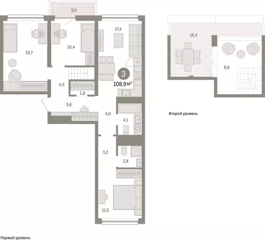 3-комнатная квартира: Тюмень, Мысовская улица, 26к1 (108.94 м) - Фото 1