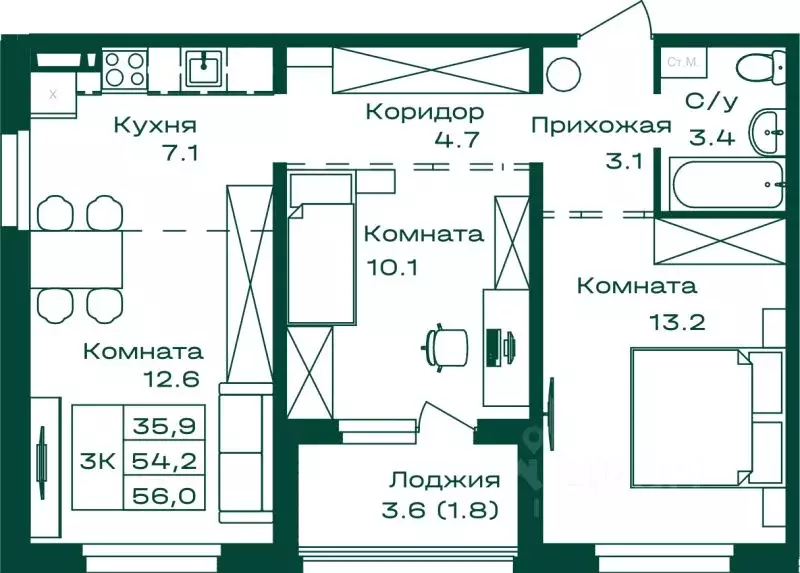 3-к кв. Алтай, Майминский район, с. Майма Алтайская ул., 2к6 (56.0 м) - Фото 1