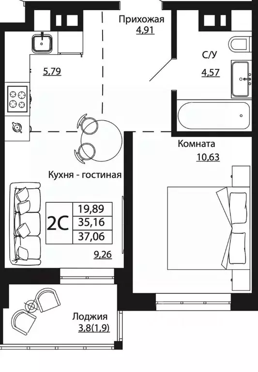 2-к кв. Ростовская область, Ростов-на-Дону ул. Текучева, 370/2 (36.59 ... - Фото 0