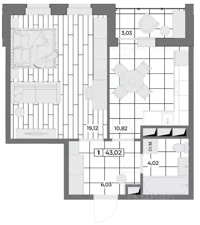 1-к кв. Орловская область, Орел Мясокомбинат мкр,  (41.51 м) - Фото 0