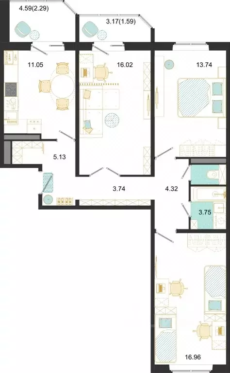 3-к кв. Московская область, Домодедово ул. Текстильщиков, 45 (78.59 м) - Фото 1