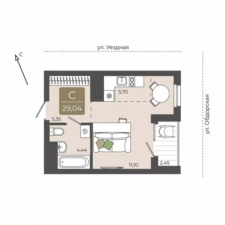 Квартира-студия: Тюмень, ЖК Мидгард на Уездной (29.04 м) - Фото 0
