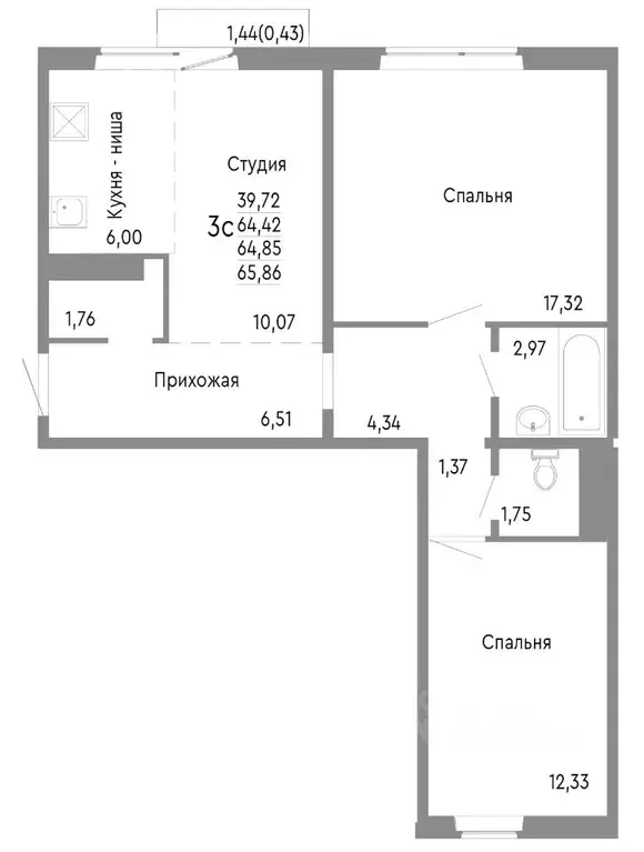 3-к кв. Челябинская область, Челябинск Нефтебазовая ул., 1к2 (64.85 м) - Фото 0