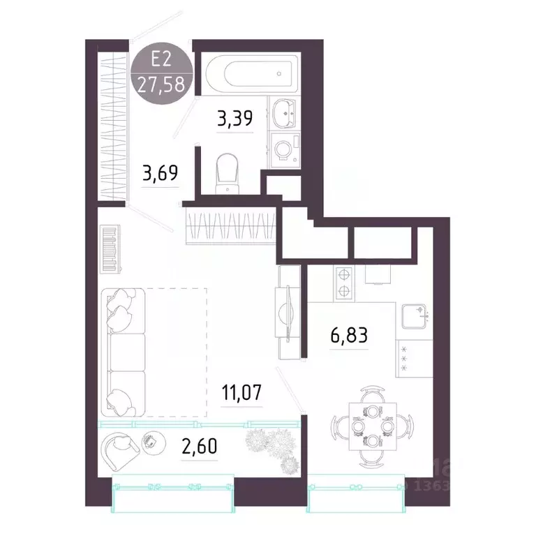 1-к кв. Тульская область, Тула ул. Пряничная, 7 (27.58 м) - Фото 0