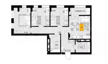 3-к. квартира, 78 м, 2/9 эт. - Фото 1