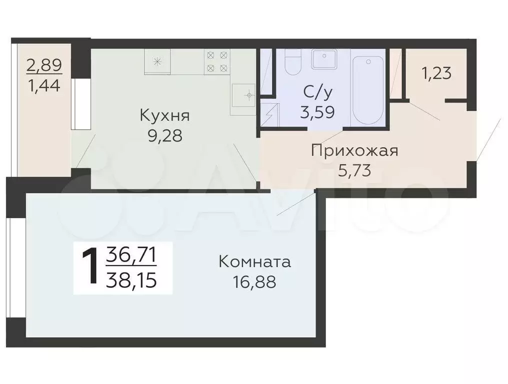 1-к. квартира, 38,2 м, 4/20 эт. - Фото 0