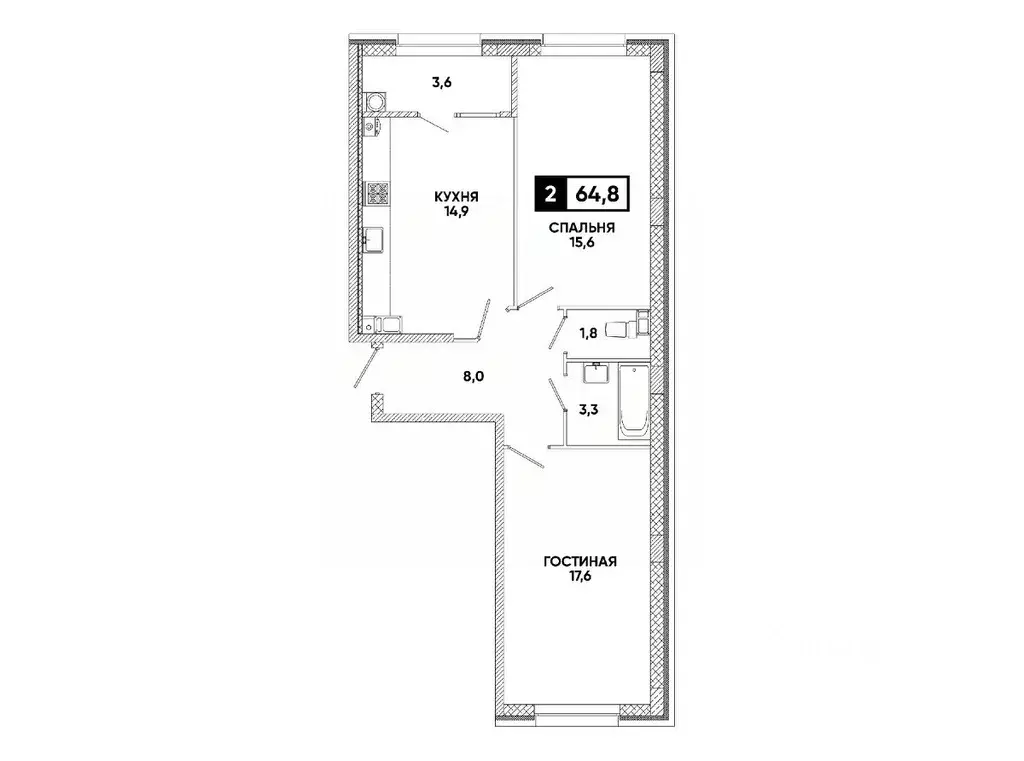 2-к кв. Ставропольский край, Ставрополь ул. Андрея Голуба, 12к8 (64.8 ... - Фото 1