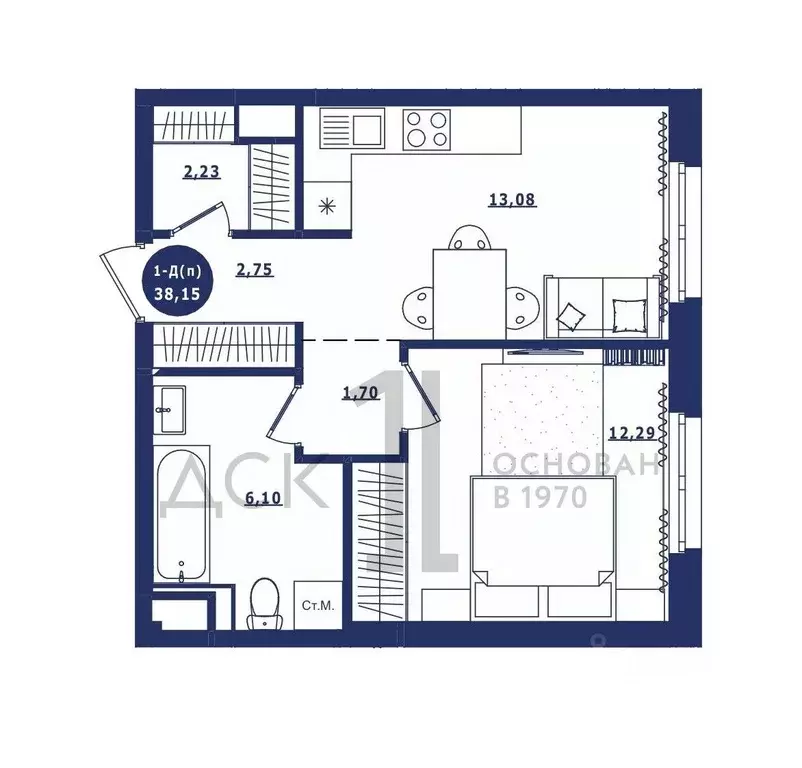 1-к кв. Ханты-Мансийский АО, Сургут Высоковольтная ул., 6/2 (38.15 м) - Фото 1