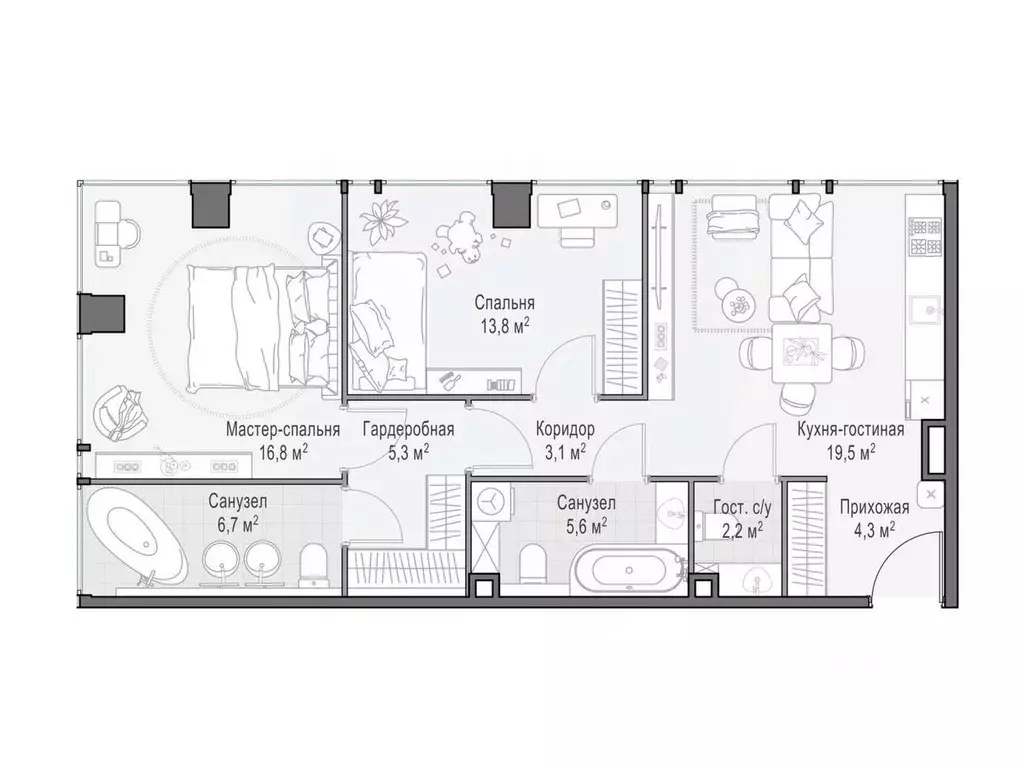 2-к кв. Москва Лайф Тайм жилой комплекс (78.0 м) - Фото 1
