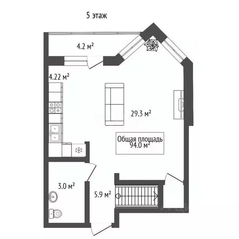 3-к кв. Новосибирская область, Новосибирск Каменская ул., 56/1 (94.0 ... - Фото 1