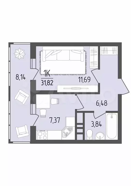 1-к. квартира, 31,8 м, 17/18 эт. - Фото 0