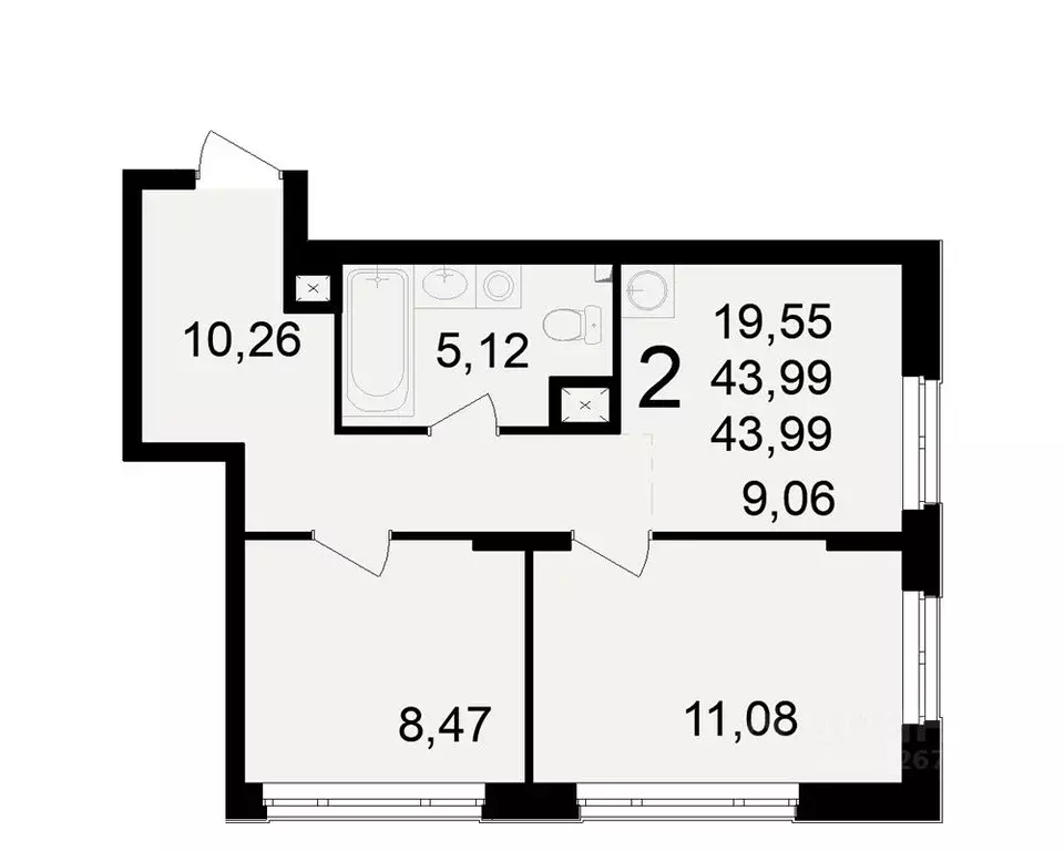 2-к кв. Рязанская область, Рязань Черновицкая ул. (43.99 м) - Фото 0